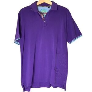Robert Graham Men's Pima Cotton Polo Shirt Purple Short Sleeve Pique Knit Fabric
